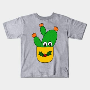Cute Cactus Design #346: Opuntia Microdasys Cactus In Christmas Holly Pot Kids T-Shirt